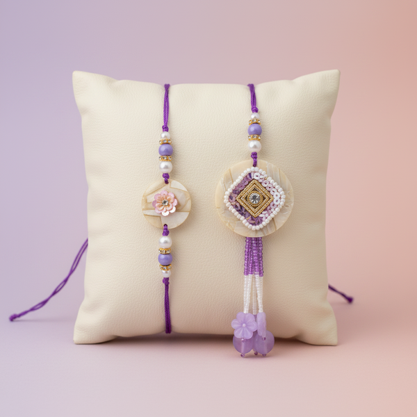 Purple Mop Rakhi Pair Set