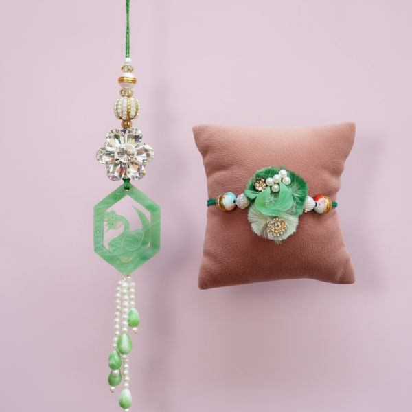 Resin pastel green rakhi pair set
