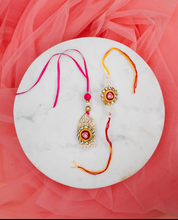 Metal Red Stone Rakhi Pair set