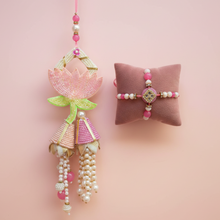 Pink lotus pearls bhabhi lumba + bhai rakhi set