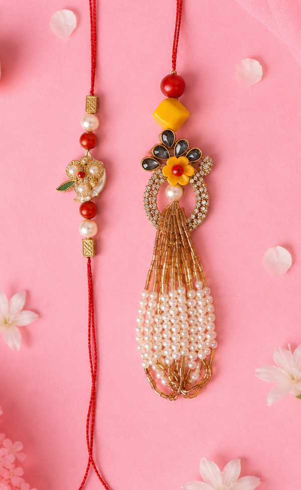 Noor Pearl Tassel Lumba Rakhi Set