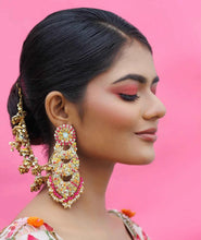 Pink and Yellow Multicolour Haathful,Tikka,Earrings
