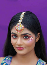 Pind and Yellow Tikka and Earring