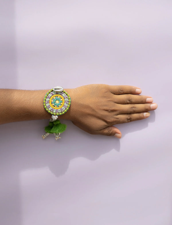 Bhai Green Yellow Beaded Rakhi