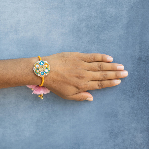 Bhai Orange Blue Mirror Rakhi