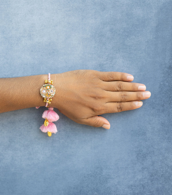 Bhai Orange Pink Flower Beaded Bulk Rakhi