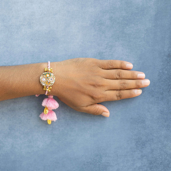Bhai Orange Pink Flower Beaded Rakhi