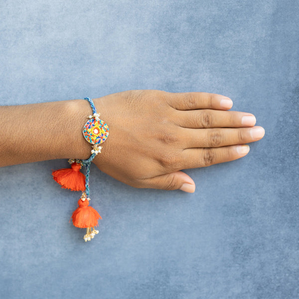 Bhai Orange Yellow Beaded Rakhi