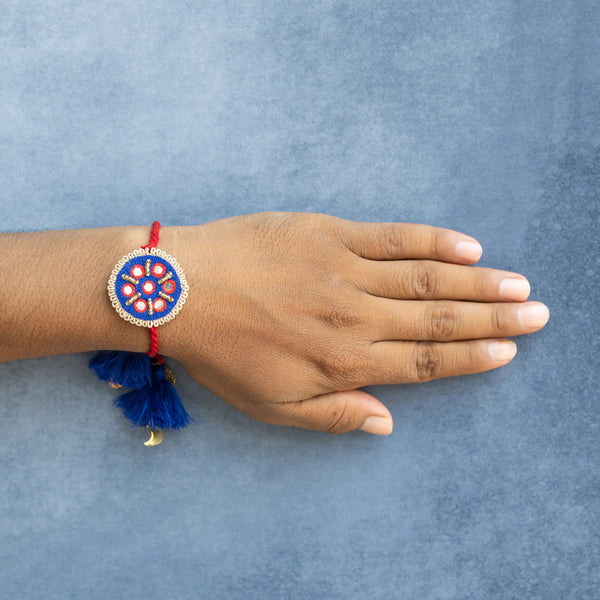 Bhai Blue Red Mirror Beaded Rakhi
