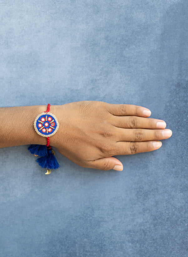 Bhai Blue Red Mirror Beaded Bulk Rakhi