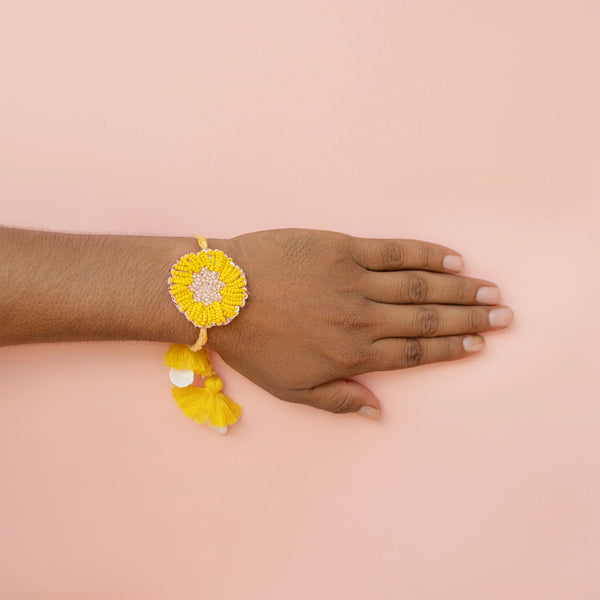 Bhai Yellow Sunflower Beaded Rakhi
