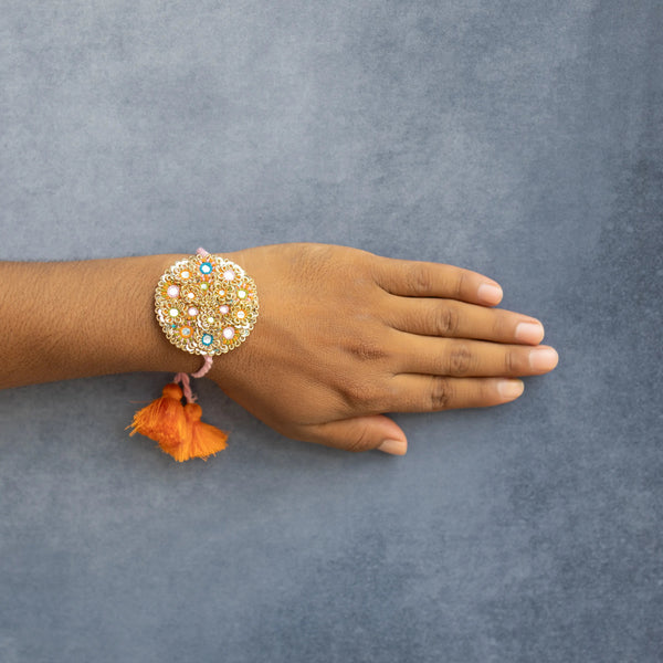 Bhai Orange Golden Beaded rakhi