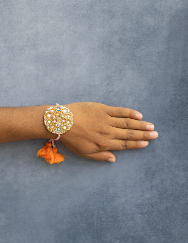 Bhai Orange Golden Beaded Bulk rakhi