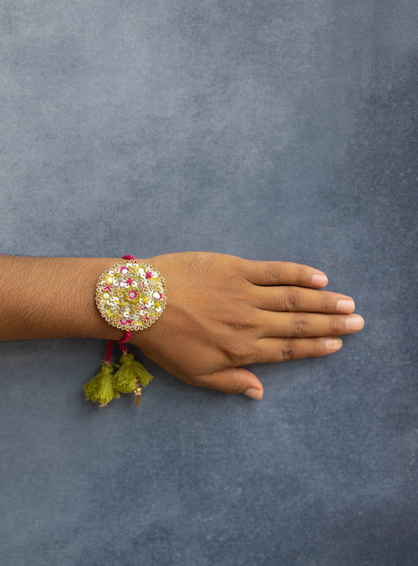 Bhai Pink and Yellow Beaded Rakhi