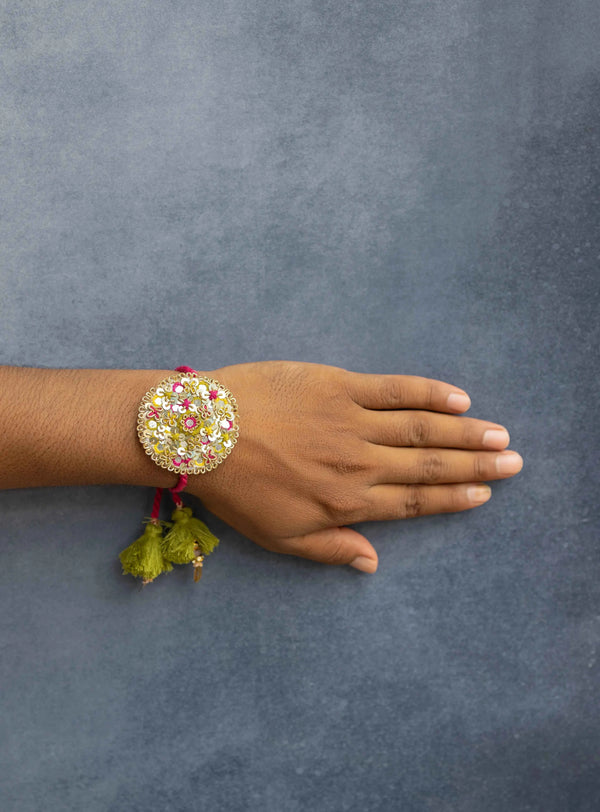 Bhai Pink and Yellow Beaded Rakhi