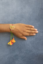 Bhai Green Yellow mirror work Beaded Rakhi