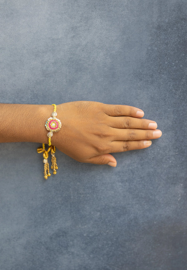 Bhai Golden Yellow Flower Beaded Bulk Rakhi