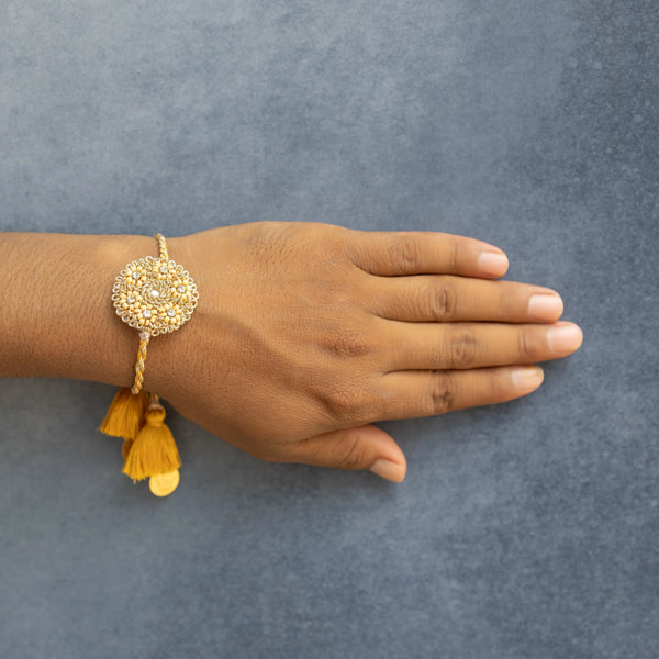 Bhai Cream Yellow Beaded Rakhi