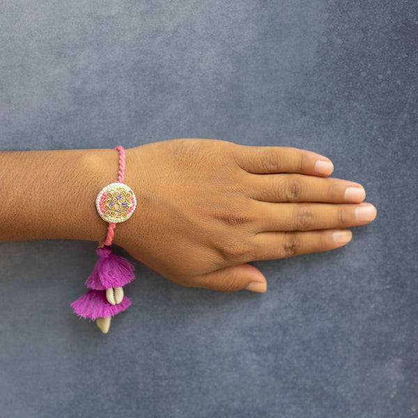 Bhai Pink Purple Beaded Rakhi