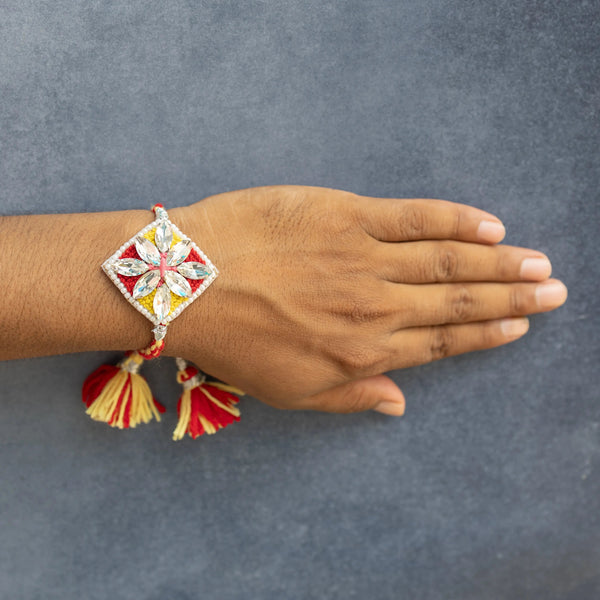 Bhai Red Yellow Crystal Beaded Rakhi