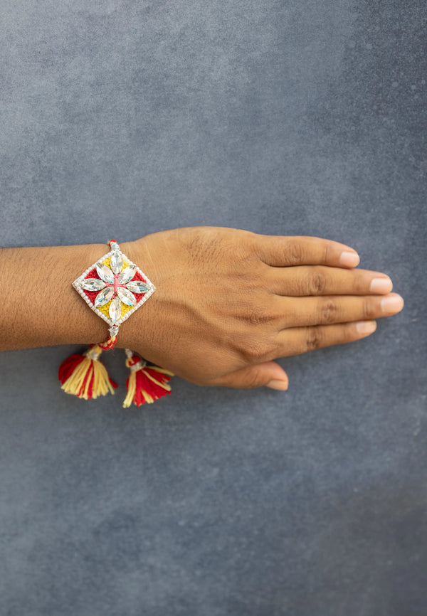 Bhai Red Yellow Crystal Beaded Bulk Rakhi