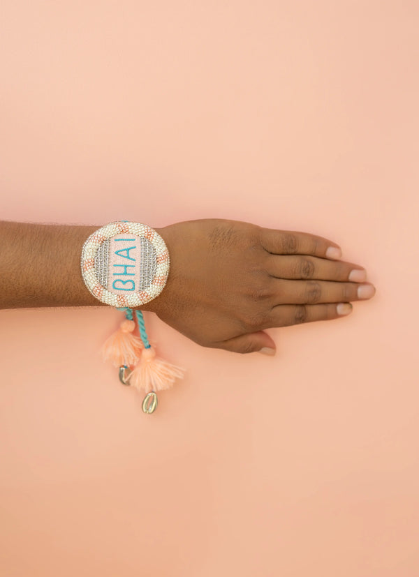 Bhai Blue Peach Bhai Beaded Bulk Rakhi