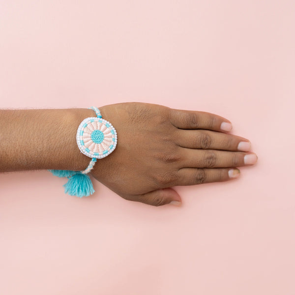 Bhai Peach Blue Beaded Rakhi