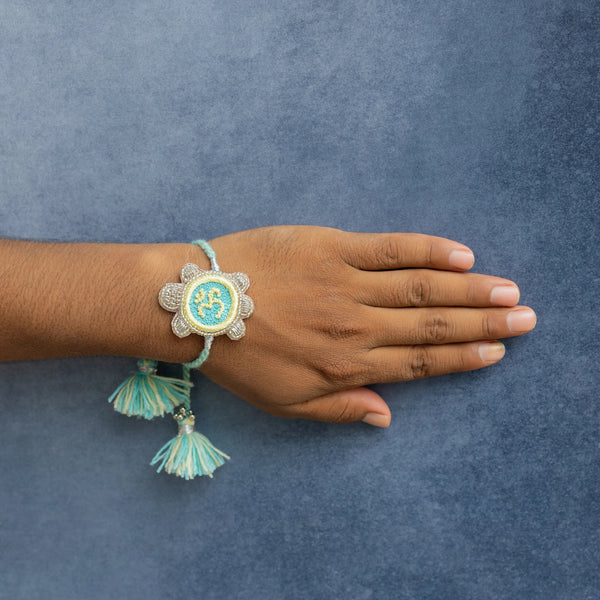 Bhai Blue Silver Om beaded Rakhi