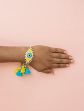 Bhai Yellow Blue evil Eye Beaded Rakhi
