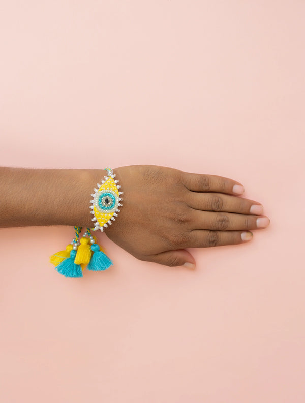 Bhai Yellow Blue evil Eye Beaded Bulk Rakhi