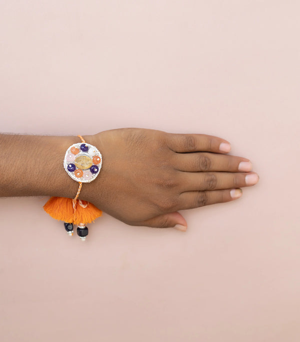 Bhai White Orange Beaded Bulk Rakhi