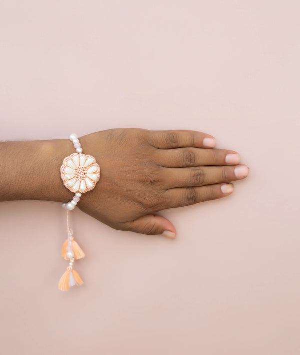 Bhai Pink White Flower Beaded Bulk Rakhi