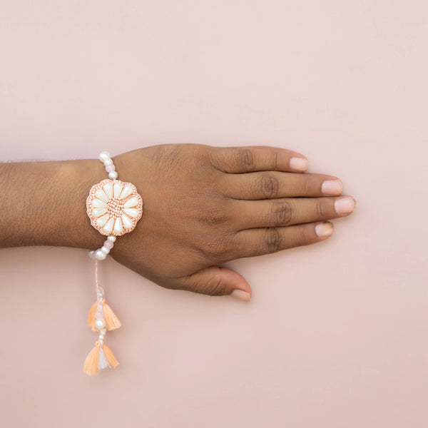 Bhai Pink White Flower Beaded Rakhi