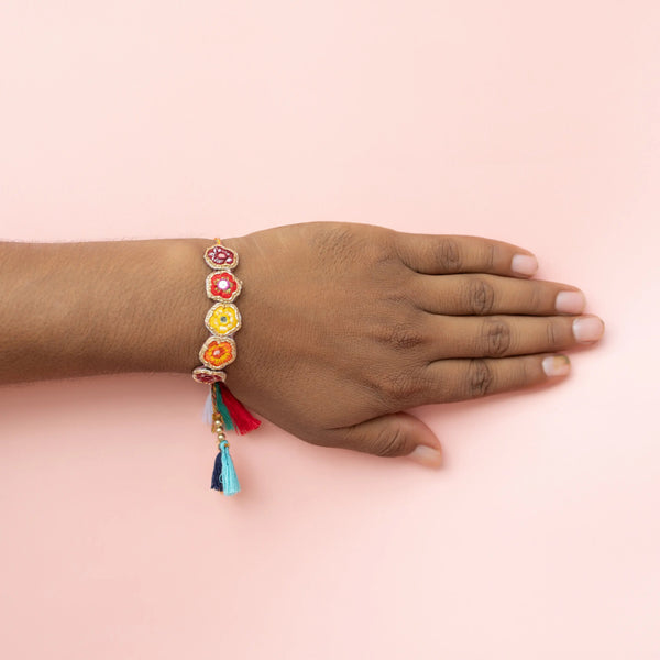 Bhai Muticolor Flower Beaded Rakhi