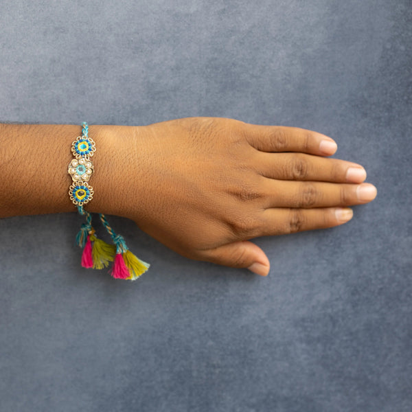 Bhai Three blue Flower Rakhi