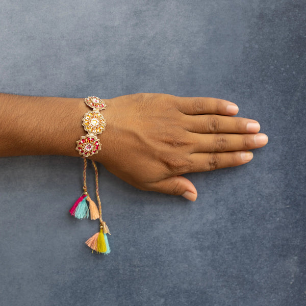 Bhai Golden Pink Flower Rakhi