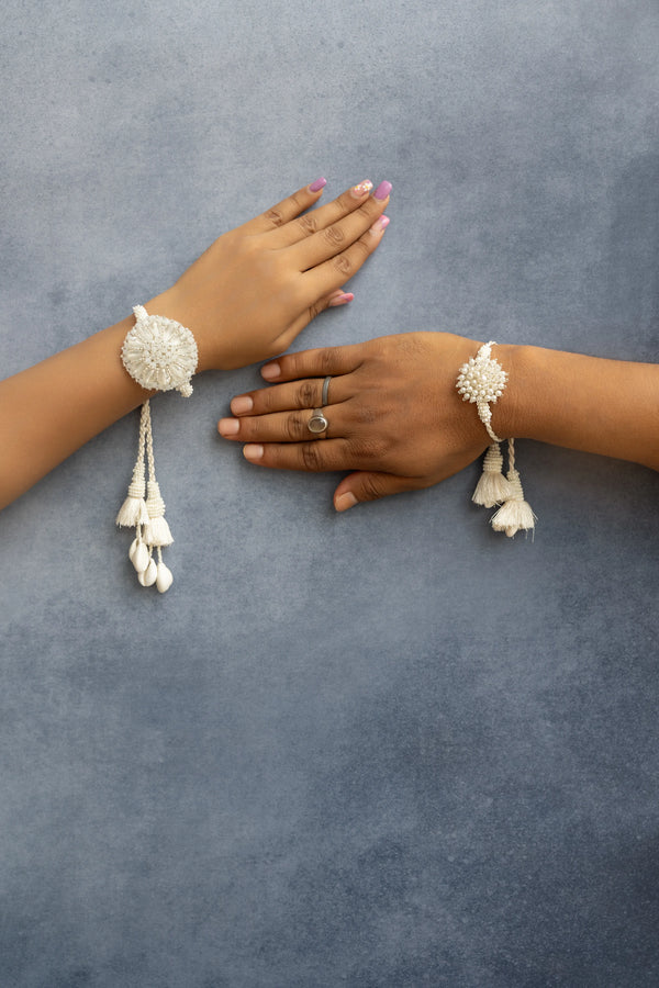 White pearl  Beaded Lumba Rakhi pair set