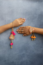 multicolor threadwork Golden Beaded Lumba Rakhi pair set