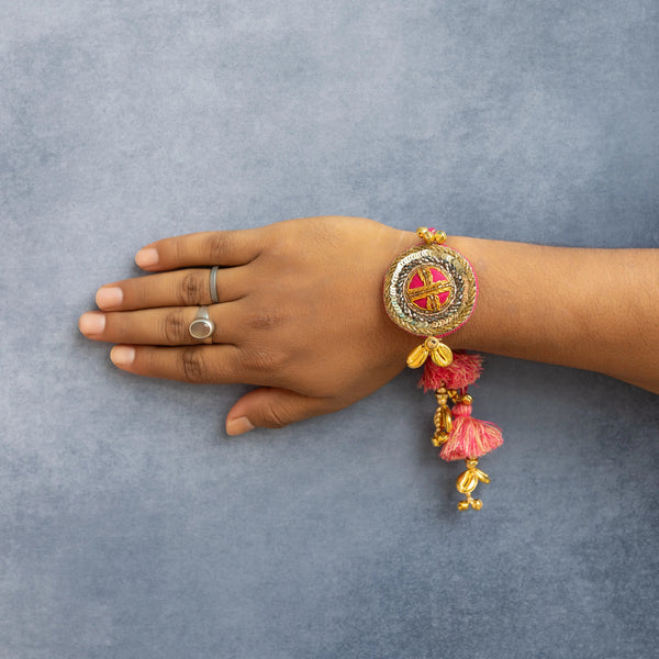 Bhai Red Golden Beaded Rakhi