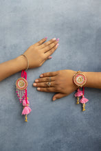 Pink Golden taseel Beaded Lumba Rakhi pair set