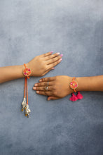 Pink Orange mirror work Beaded Lumba Rakhi pair set