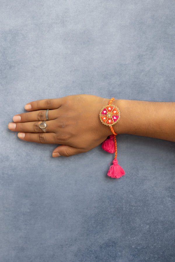Bhai Orange Pink Beaded Bulk Rakhi