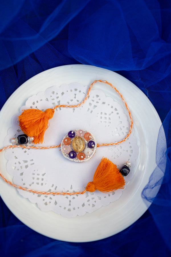 Bhai White Orange Beaded Rakhi