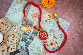 Bhai Red Swastik Beaded Rakhi