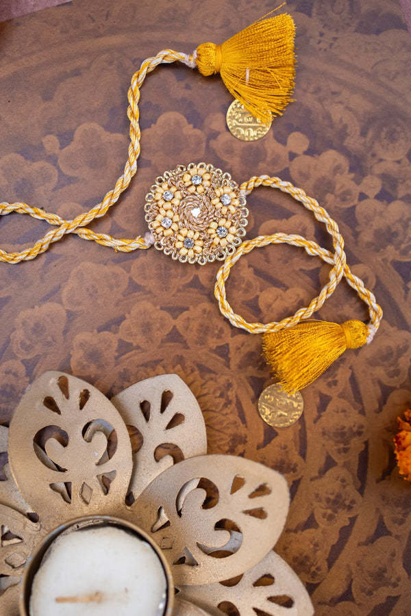 Bhai Cream Yellow Beaded Rakhi