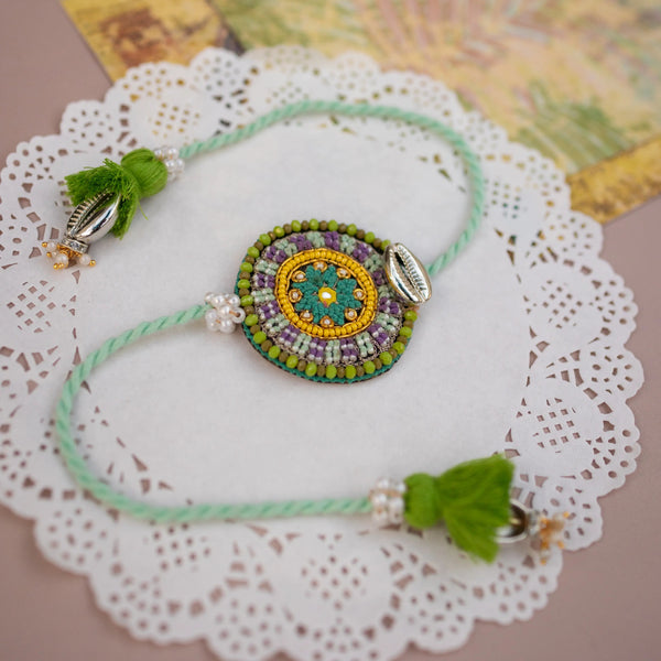 Bhai Green Yellow Beaded Rakhi
