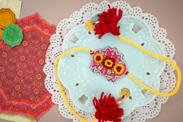 Bhai Red and Yellow Beaded Rakhi