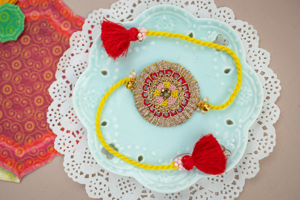 Bhai Red Yellow Beaded Rakhi
