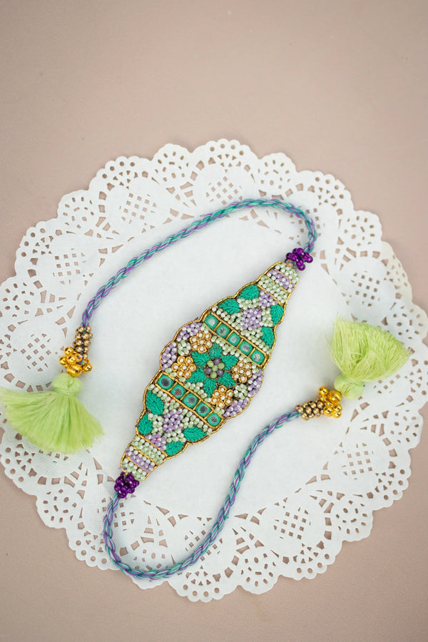 Bhai Green Purple Beaded Rakhi