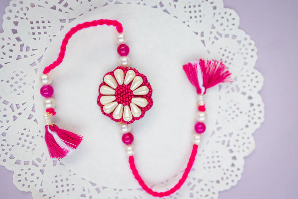 Bhai White Pink Flower Rakhi